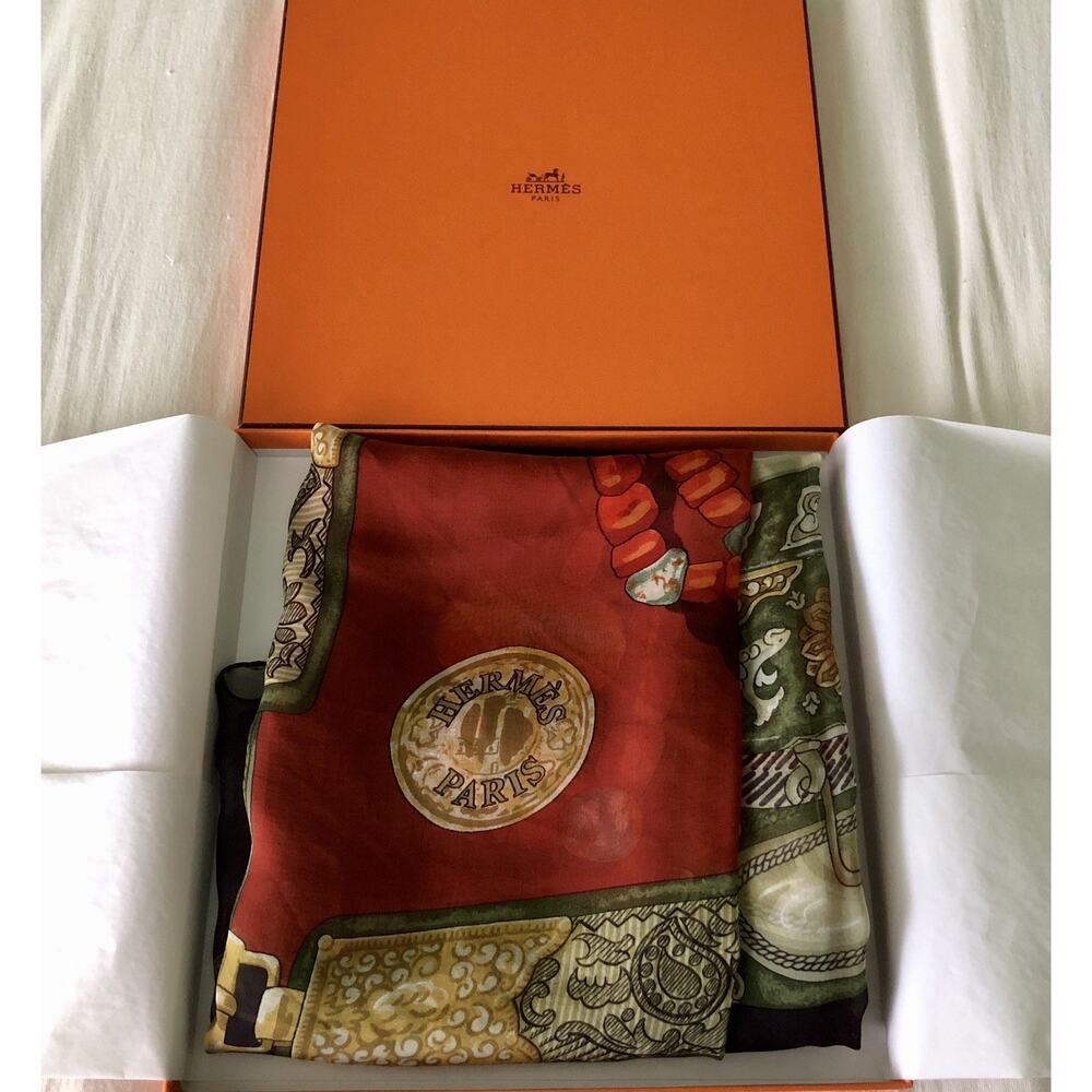 Vintage Authentic Hermès Silk Mousseline Giant Scarf 140cm Tibet - Picture 2 of 9